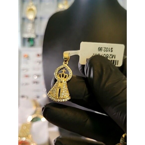 14k Gold filled Brass lady of aparecida Pendant/Charm W/ VVS CZ's. 14kgf Stamped - Picture 3 of 4